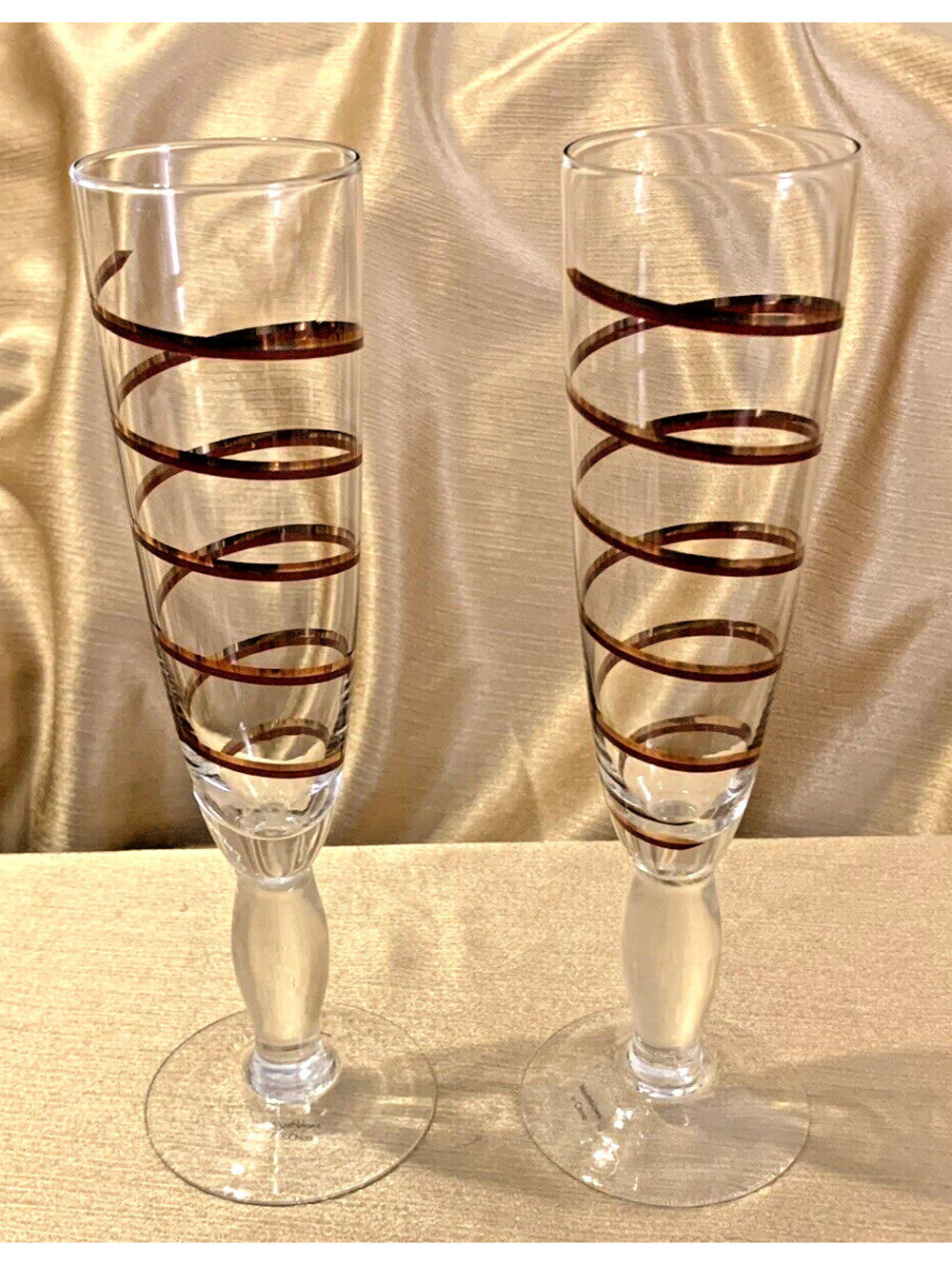 NEW Pier 1 SWIRLINE Blown Glass Champagne Flutes - RARE Balloon Stem 2pc
